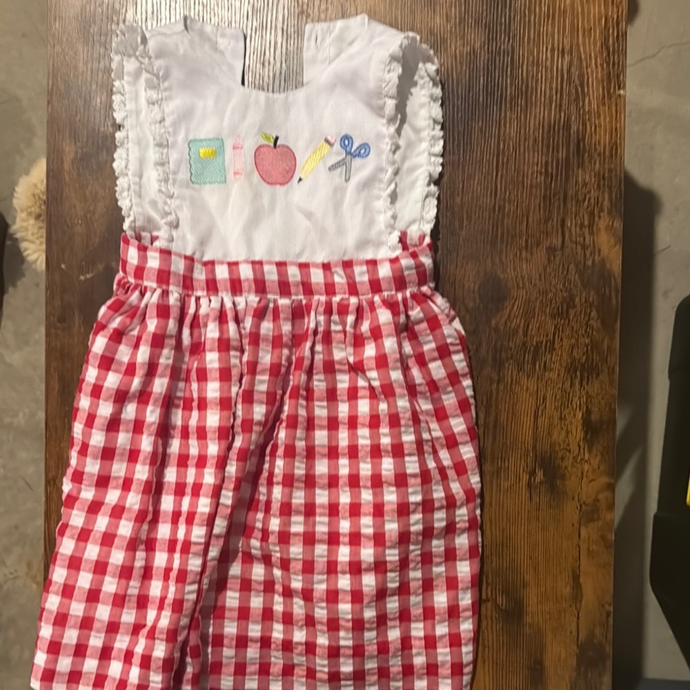 Red and White Checkered Kids Casual Dress